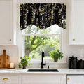NICETOWN Blackout Kitchen Valances for Windows, Black Floral Scalloped Decor for Living Room Bathroom, Gold Foil Flower Shadow Printed Drapes 18 Inch Length with Rod Pocket, W42×L18, 1 Panel
