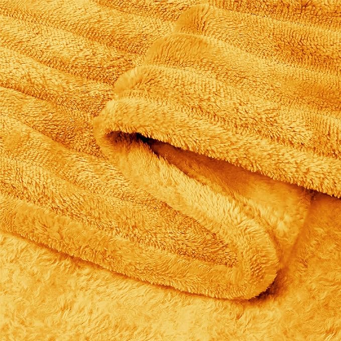 BEDELITE Fleece Blanket - 3D Ribbed Jacquard Decorative Yellow Throw Blanket for Couch & Bed, Lightweight Warm Cozy Soft Fuzzy Blankets All Seasons Suitable 50x60 inches