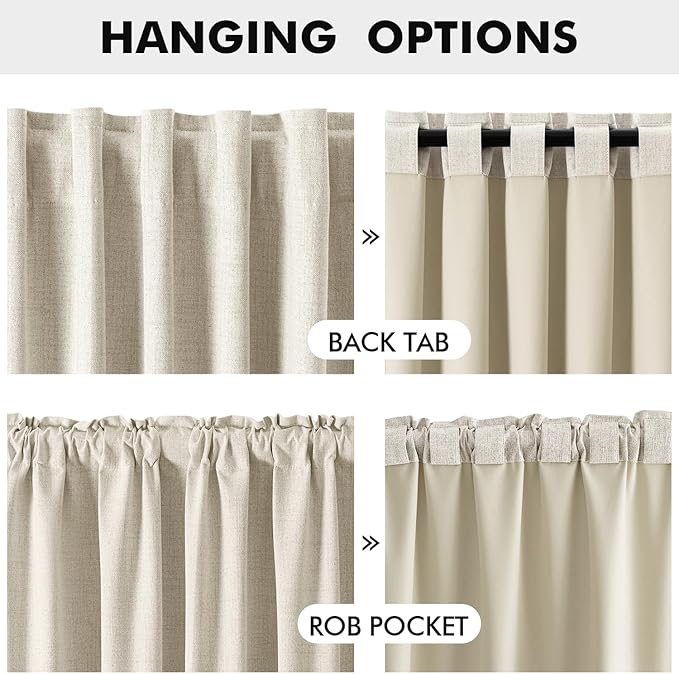 MIULEE 100% Blackout Linen Curtains for Bedroom, Linen Beige Solid Luxury Decor Thermal Insulation Room Darkening Drapes for Living Room Nursery Back Tab Rod Pocket 42 x 96 Inches, 2 Panels