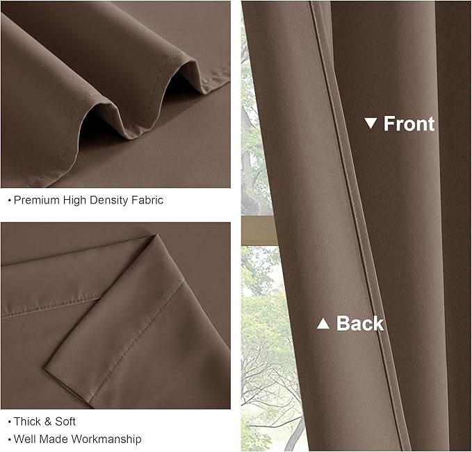 PONY DANCE Kitchen Curtains 45 Long - Window Drapes Light Filter Short Panels for Bathroom Easy Install with Back Tab & Rod Pocket Top, W 52 x L 45 Inches, Mocha, Double Panels