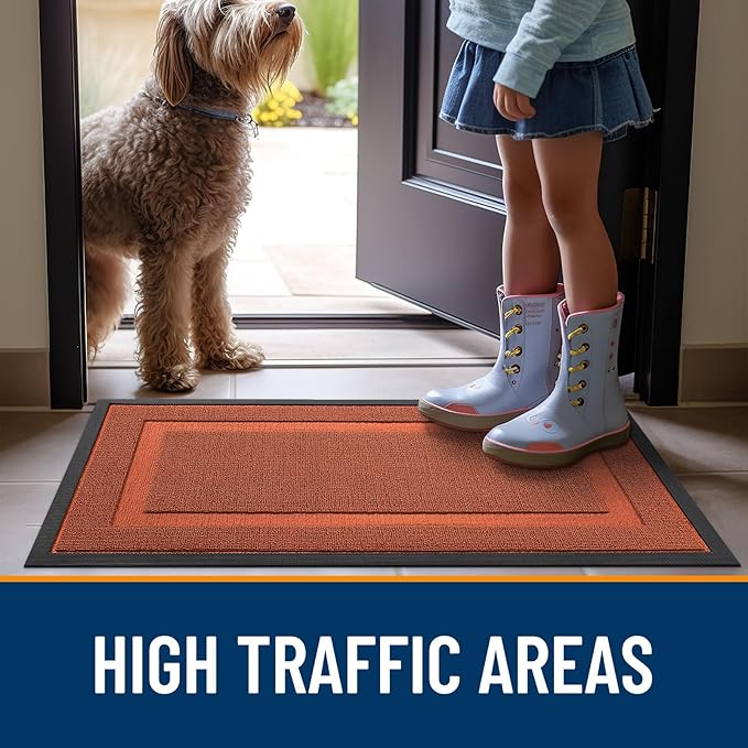 OLANLY Front Door Mat Indoor Outdoor Entrance, Waterproof All-Season, All-Weather Doormat, Sturdy Natural Rubber, Low Profile, Easy Clean Patio Porch Entryway Mat, 35x23, Vermillion Red