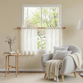 MYSKY HOME Natural Curtains 30 Inch Long for Cafe, Semi Sheer Light Filtering Tiers Curtain Panels Rod Pocket Short Country Decor Drapes for Basement/Small Window, Beige White, 2 Panels, 34 x 30 Inch