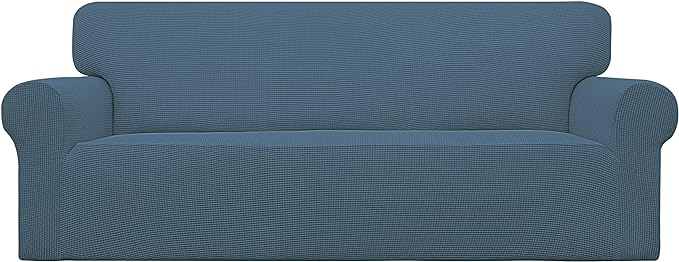Easy-Going Stretch Oversized Sofa Slipcover 1-Piece Sofa Cover Furniture Protector Couch Soft with Elastic Bottom for Kids, Polyester Spandex Jacquard Fabric Small Checks Bluestone