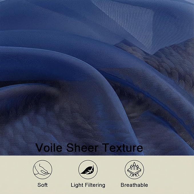 Sheer Curtains 84 Inches Long 2 Panels Set for Bedroom Living Room, Soft Airy Light Filtering Modern Solid Rod Pocket Drapes Window Treatments, Royal Blue, Each 42" W x 84" L