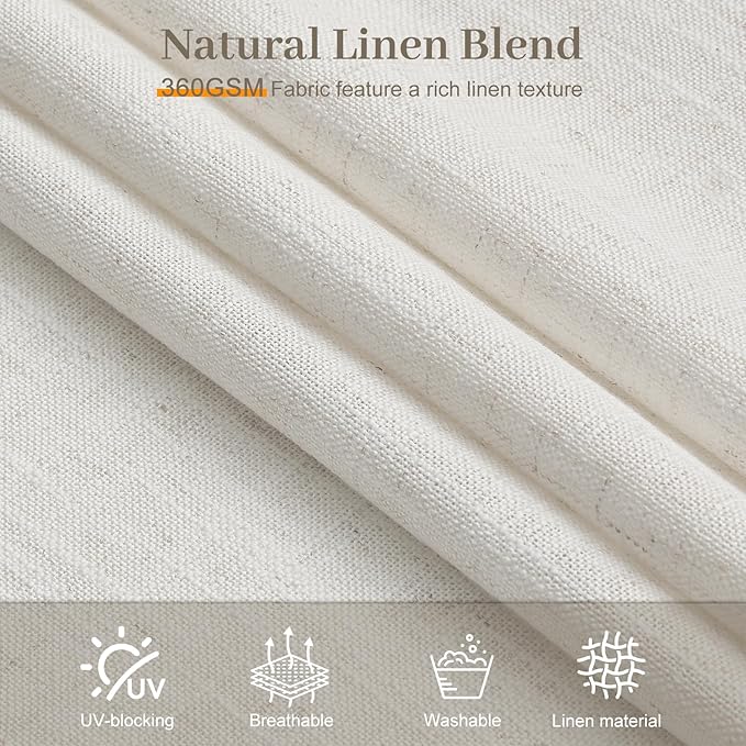 Pinch Pleated Sheer Curtains 84 Inches Long for Living Room, Linen Blend Curtain Rustic Textured Light Filtering Back Tab Drapes with Hook Rings for Bedroom Office, Beige White, W40xL84, 2 Panels
