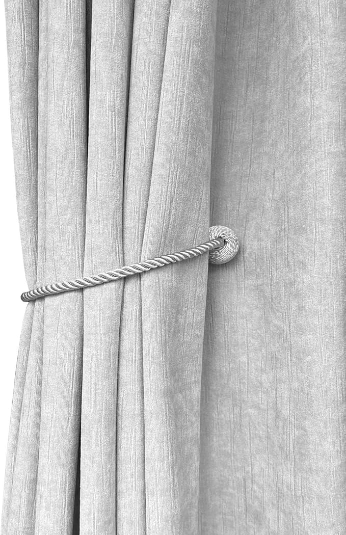 Melaluxe 2 Pack Magnetic Curtain Tiebacks, Decorative Curtain Holdbacks for Window Décor (Grey)