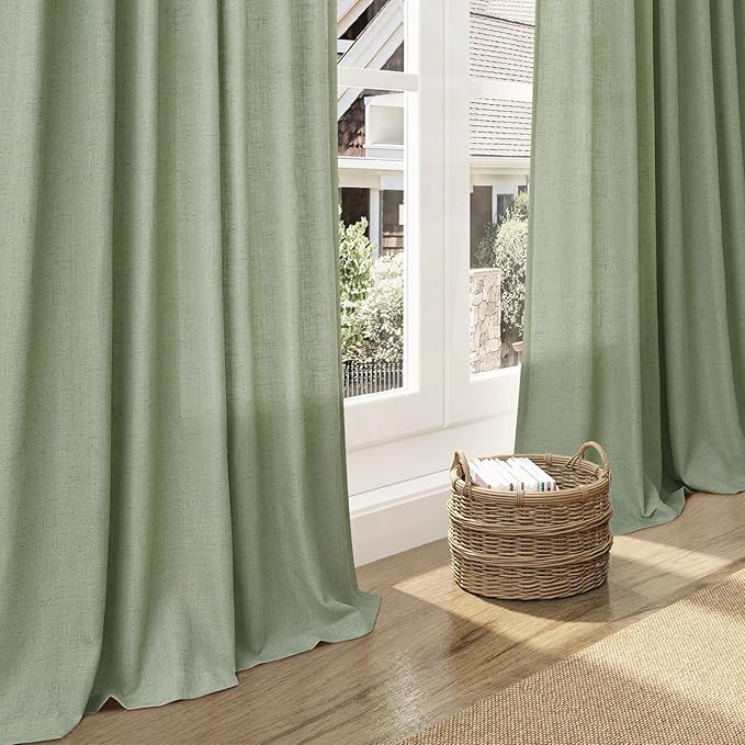 Extra Long Light Sage Linen Curtains 120 Inch for Living Room 2 Panels Set Rod Pocket Back Tab Soft Linen Window Drapes Semi Sheer Light Filtering Privacy High Ceiling Drapes for Farmhouse 52x120