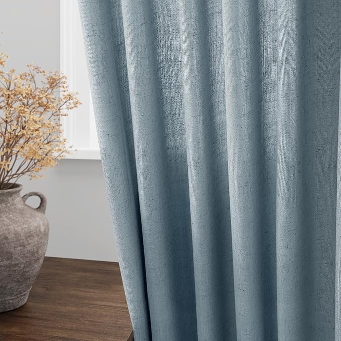 Light Blue Linen Curtains 63 Inches Long 2 Panel Sets for Living Room Bedroom Rod Pocket Back Tab Light Filtering Drape for Kitchen Window Short Protect Privacy Curtain Modern Farmhouse Decor 52x63