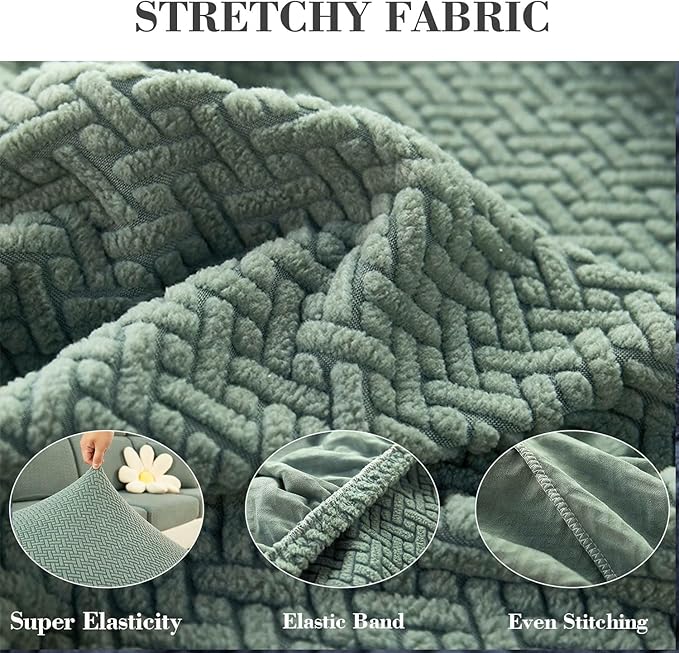 Sofa Covers Couch Covers for Sofa Pet Friendly Couch Cushion Covers Universal Sofa Covers Washable Stretch Slipcovers for Sectional Sofa (Texture Green, 2 Seats + Chaise Cover)