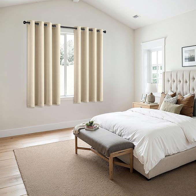 MIULEE Cream Beige Blackout Curtains for Bedroom Living Room 63 Inches Long 2 Panels, Thermal Insulated Room Darkening Drapes Solid Grommet Noise Reduction Light Blocking Window Treatments 50x63 Inch
