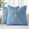 decorUhome Throw Pillow Covers 22x22 Inch Set of 2, Soft Plush Faux Wool Blue Solid Couch Pillow Covers, Accent Euro Sham Farmhouse Neutral Square Pillow Cases for Sofa Bed Living Room