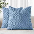 decorUhome Throw Pillow Covers 20x20 Inch Set of 2, Soft Plush Faux Wool Blue Solid Couch Pillow Covers, Accent Farmhouse Neutral Square Pillow Cases for Sofa Bed Living Room