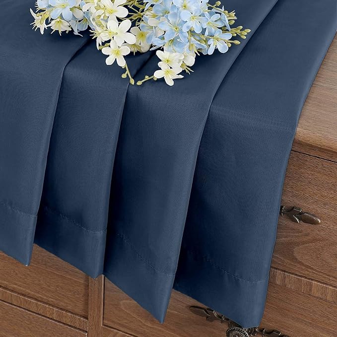 Navy Blue Window Sheer Curtains 45 Inches Length, Voile Short Curtains for Living Room Bedroom, Modern Soft Window Drapes 2 Panels Set, Top Dual Rod Pocket Design, 2x42Wx45L Inches