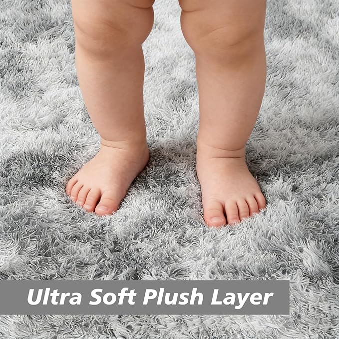 9x12 Fluffy Area Rugs for Living Room,Large Fuzzy Shag Area Rug for Bedroom,Soft Non-Shedding Indoor Plush Carpet for Kids Bedroom Nursery Home Decor,Tie-Dyed Grey