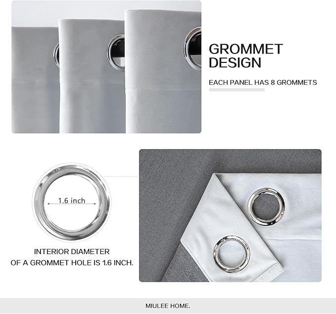 MIULEE 2 Pieces Greyish White Velvet Curtains Exquisite & Elegant Grommet Thermal Soundproof Room Darkening Light Blocking Curtains/Drapes for Living Room Bedroom 52 x 63 Inch