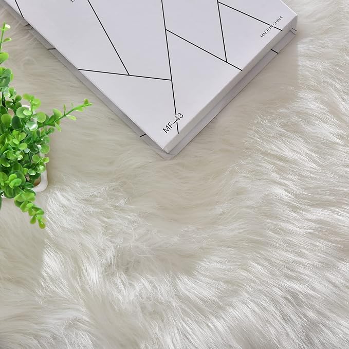 ORINOVA White Shag Rugs for Living Room 9x12 Area Rugs for Bedroom Large Washable Furry Faux Sheepskin Fluffy Fur Rug for Nursery Rectangle Rug