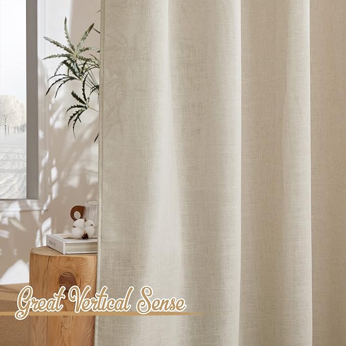 NICETOWN Living Room Curtains Linen Blend 96 inches Long, Grommet Semi Sheer Privacy Assured with Light Filtering Semi Sheer Drapes for Bedroom/Living Room, Taupe, W52 x L96, 2 Panels