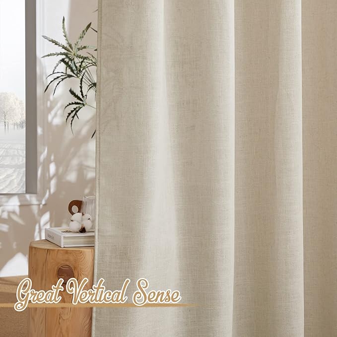 NICETOWN Linen Taupe Curtains 84 inches Long, Rod Pocket & Back Tab Flax Linen Window Treatments Privacy Vertical Drapes with Light Filtering for Bedroom/Living Room, W52 x L84, 2 Panels