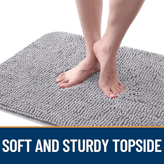 OLANLY Dog Door Mat for Muddy Paws 50x30, Absorbs Moisture and Dirt, Absorbent Non-Slip Washable Doormat, Quick Dry Chenille Mud Mat, Entry Indoor Entryway Carpet for Inside Floor, Light Grey