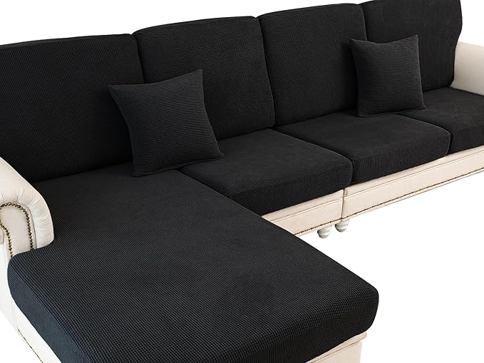 Couch Cushion Cover Seat Cushion Cover Stretch Armchair Cover Separate Sectional Sofa Slipcovers Furniture Protector(1 Piece for Seat or Sofa Backrest, Black)