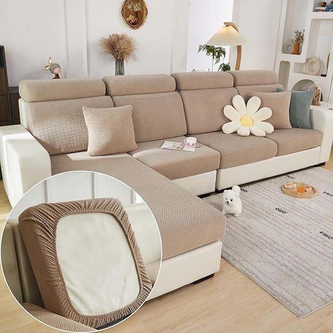 Couch Cushion Covers for Sofa Couch Covers Wear-Resistant Universal Sofa Cover Washable Stretch for Sectional Slipcovers (Texture-Light Coffee,Extra Large Single Seat Cover)