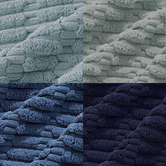 Fancy Homi Set of 4 Blue Decorative Throw Pillow Covers 16x16 Inch for Couch Bed Chair, Modern Farmhouse Boho Room Decor, Soft Fuzzy Corduroy Textured Striped Coastal Blue Cushion Case 40cm