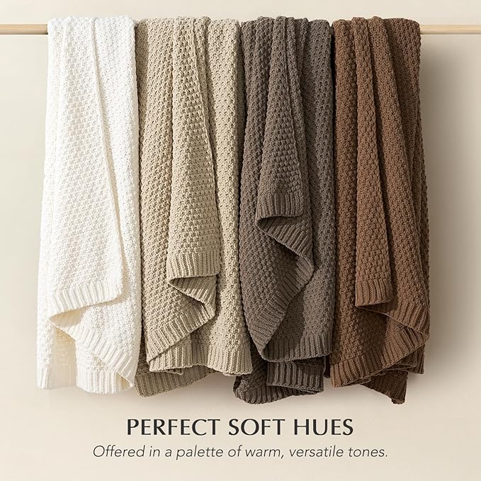 EVERGRACEHOME Chunky Chenille Knit Throw Blanket for Couch, Soft Luxurious Moss Stitch Blankets for Bed, Cozy Decorative Farmhouse Knitted Throws for Sofa, Mocha Brown, 60" x 80"