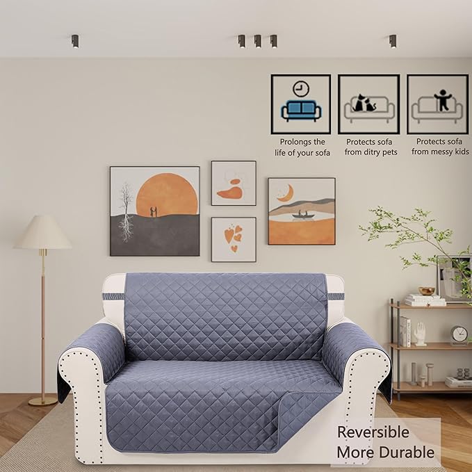 Reversible Loveseat Sofa Covers Couch Cover Furniture Protector(Loveseat Small,Dark Grey/Dark Grey)