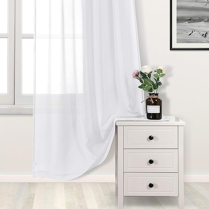DWCN Sheer White Curtains 95 inch Length 2 Panels, Elegant Rod Pocket Solid Color Window Treatments, Thin Voile Sheer Drapes with Light Filtering for Bedroom/Living Room, 2pcs, Each W42 x L95