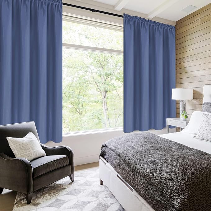 DWCN Blackout Curtains – Thermal Insulated, Energy Saving & Noise Reducing Bedroom and Living Room Curtains, Dusty Blue, W 42x L 36 Inch, Set of 2 Rod Pocket Curtain Panels