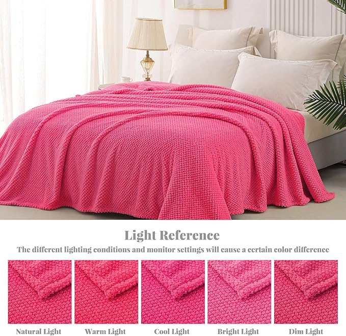 Whale Flotilla Queen Size Fuzzy Fleece Blanket for Bed, 90x90 Inch Fluffy Warm Soft Jacquard Blankets for All Season, Lightweight and Cozy, Hot Pink