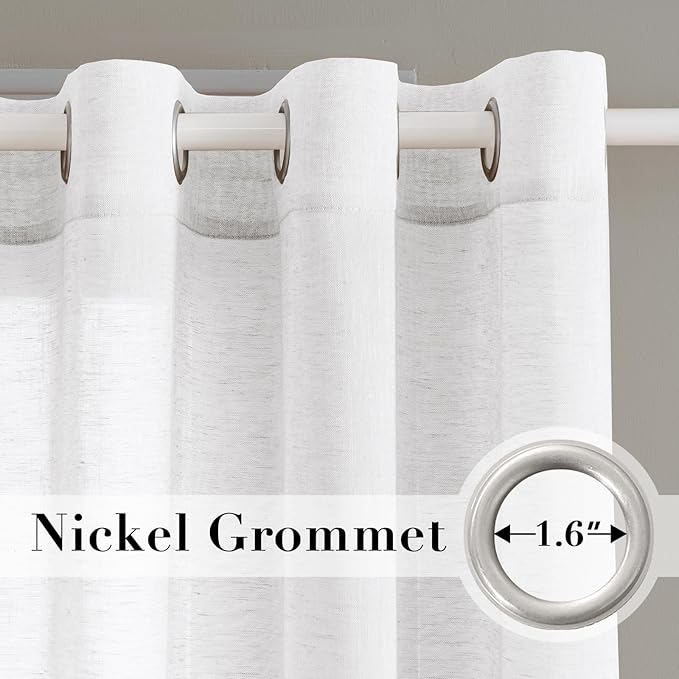 H.VERSAILTEX Natural Linen Semi Sheer Curtains for Living Room Extra Long Curtains Made of Rich Linen Soft Material, Nickel Grommet Window Panel Drapes (Set of 2, 52 by 108 Inch, Pure White)