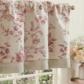 jinchan Amlie Floral Linen Valance Curtain Farmhouse Kitchen Valance for Living Room Laundry Light Filtering Double Layer Cottagecore Window Treatment Rod Pocket 1 Panel 16 Inch Maroon on Linen