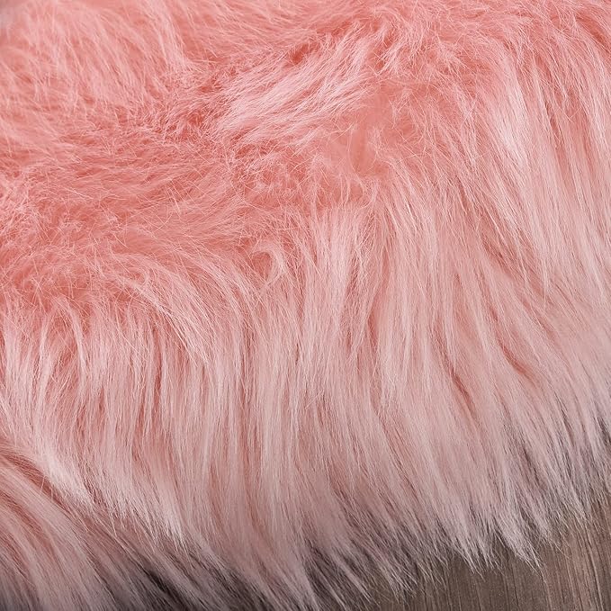 Latepis 3x5 Faux Fur Sheepskin Rug for Living Room, Fuzzy Rugs for Teen Girls Bedroom, Dorm, Luxury Room Decor, Pink Fur Rugs, Rectangle