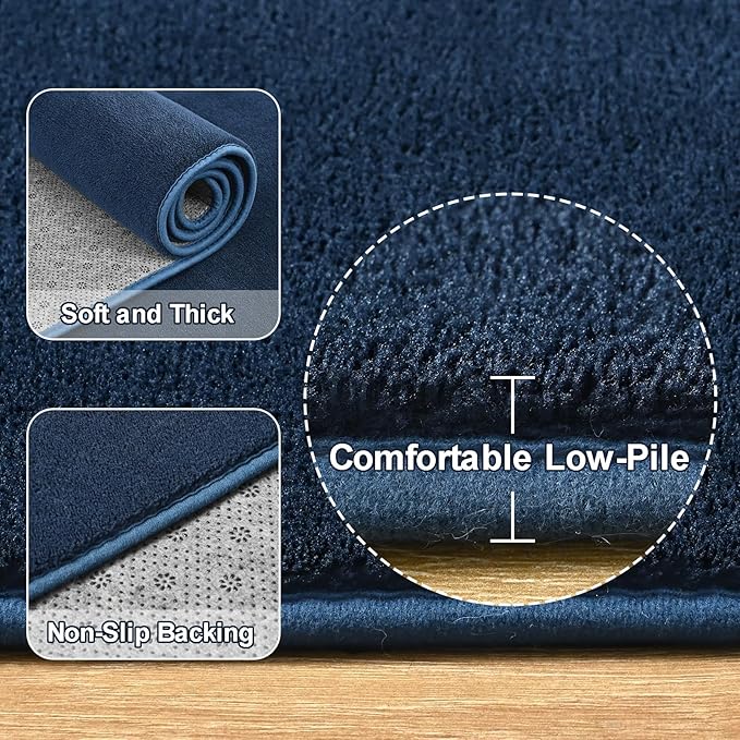Amearea Large Modern Area Rugs for Bedroom Living Room, 5x8 Feet Navy Blue Thickened Memory Foam Rug, Fluffy Indoor Washable Rugs Non Slip Minimalist Carpet for Boys Girls Dorm Nursery Room Decor