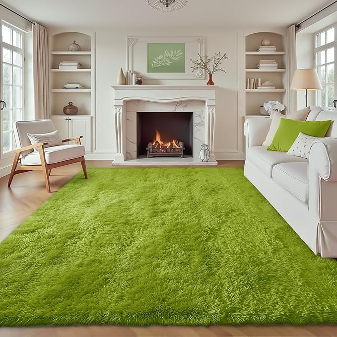 8x10 Area Rugs for Living Room: Fluffy Shag Soft Washable Rug Large Fuzzy Plush Indoor Carpet for Bedroom Nursery Playroom Kids Girls Boys Room (Grass Green, 8'x10')