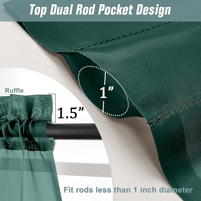 Green Sheer Curtains 84 Inches Long 2 Panels, Elegant Airy Transparent Light Filtering Window Curtains, Window Drapes for Christmas, Top Dual Rod Pocket Design, Hunter Green, 2x42Wx84L Inches