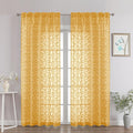 Chyhomenyc Gold Sheer Curtains 84 Inch Length 2 Panels Set, Light Filtering Tufted Textured Soft Airy Rod Pocket Gentle Leaf Window Treatment Drapes for Bedroom Living Room, 52" Wx84 L, 2PCS