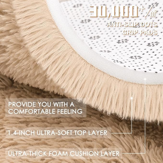 OLANLY 6x10 Machine Washable Large Area Rugs for Living Room, Bedroom, Soft Fluffy Shaggy Bedside Rug, Indoor Floor Carpet for Kids Girls and Boys, Dorms, Nursery, Home Decor Aesthetic, Beige