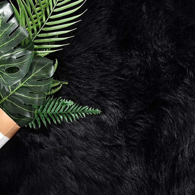Latepis Black Runner 2x5 Washable Rug Faux Sheepskin Bedroom Rug Soft Fluffy Fur Rugs for Sofa Cover Cushion Room Décor, Runner