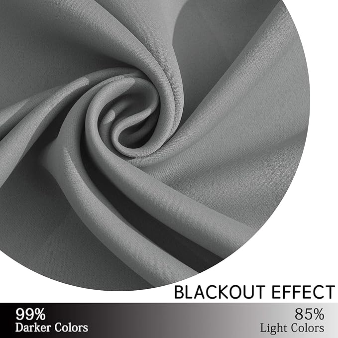 Yakamok Blackout Curtains Room Darkening Thermal Insulated Grommet top Window Curtains for Living Room, 38 x 54 inch, Grey, 2 Panels