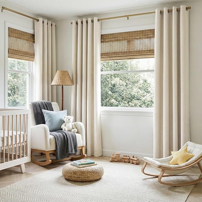 100% Blackout Shield Linen Blackout Curtains for Bedroom, Butter Cream Grommet Curtains for Living Room, Thermal Insulated Room Darkening Drapes for Nursery, Boho Home Decor, 50" W x 84" L, 2 Panels