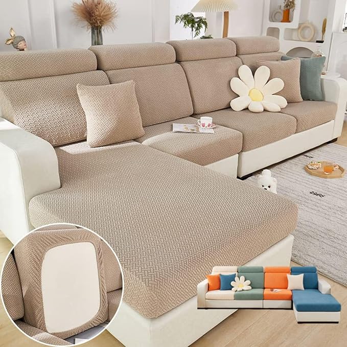 Soothing Home Sofa Covers, Sofa Hero Covers, Wear-Resistant Universal Couch Covers Washable Stretch Sectional Couch Cushion Covers (Coffee,Chaise Cover)
