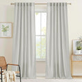 RYB HOME Grey Linen Sheer Curtains & Drapes, Back Tab 95 inches Easy Sliding Farmhouse Boho Rustic Decoration for Dining Room Nursery, W 52 x L95 inches, 2 Panels Set