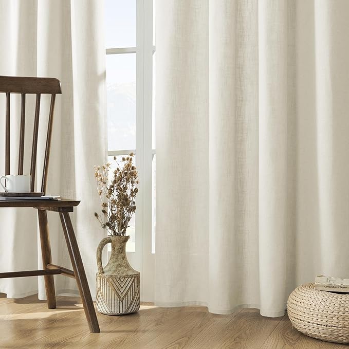 Joydeco Linen Curtains 120 inch Length 2 Panel Set, Light Filtering Curtain for Living Room Bedroom, 52 inch Wide Drapes with Rod Pocket Back Tab