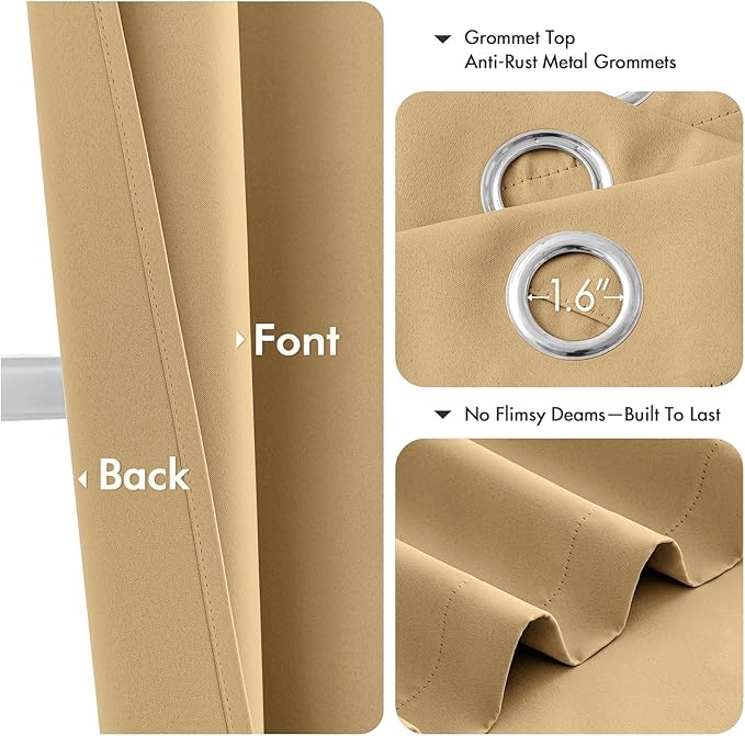 MIULEE Gold Blackout Curtains for Bedroom Living Room 63 Inches Long 2 Panels, Thermal Insulated Room Darkening Drapes Solid Grommet Noise Reduction Light Blocking Window Treatments 40x63 Inch