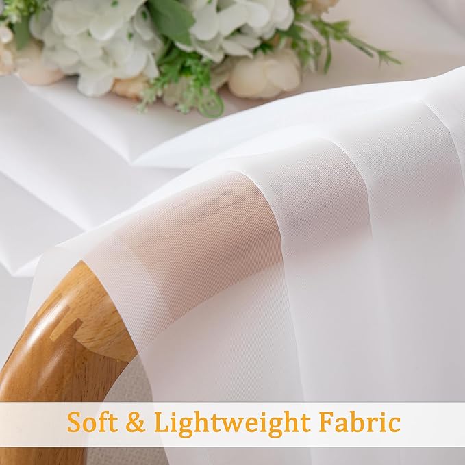 Gwine White Sheer Curtains 108 Inches Long 2 Panels Set, Voile Light Filtering Window Treatment Drapes for Living Room Bedroom Canopy, Each 42Wx108L inches, 9 Ft, White