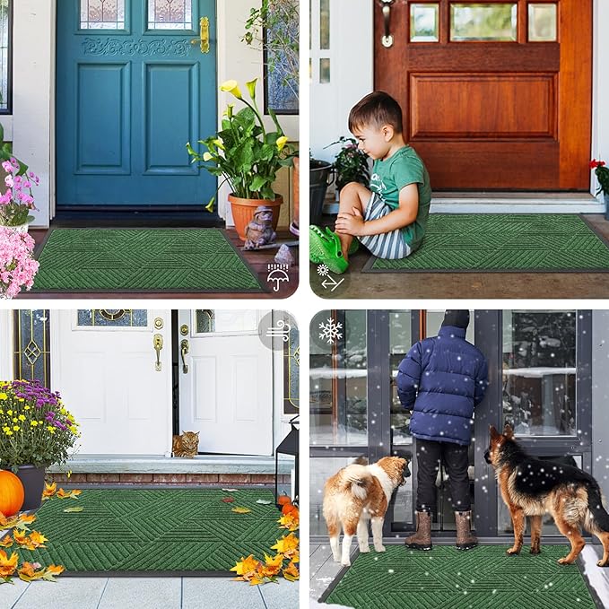 Smiry Front Door Mat Outside Entrance, Heavy Duty Sturdy Natural Rubber Doormat, Trap Dirt and Moisture, Easy Clean Low Profile Welcome Floor Mats for Indoor Outdoor Entry, 71x23 Inch, Green