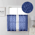 Lecloud Leia Dusty Blue Sheer Kitchen Curtains 30 Inch Length 2 Panels Set, Breathable Jacquard Leaf Textured Voile Curtain Tiers for Bedroom Living Room, Dual Rod Pockets Drapes, 40 W x 30 L