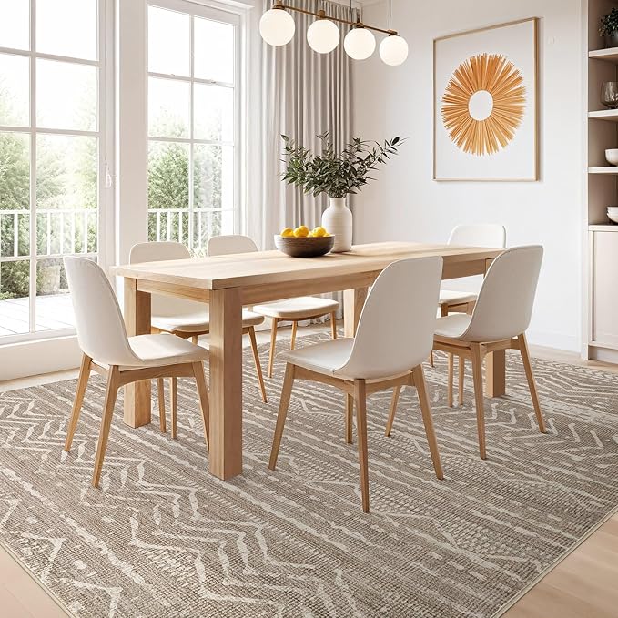 Nakagishi 5x8 Area Rug Living Room: Washable Boho Large Neutral Soft Rugs Farmhouse Stain Resistant Modern Indoor Non-Slip Floor Carpet for Bedroom Nursery Kids Playroom Office Dining Room- Dark Brown